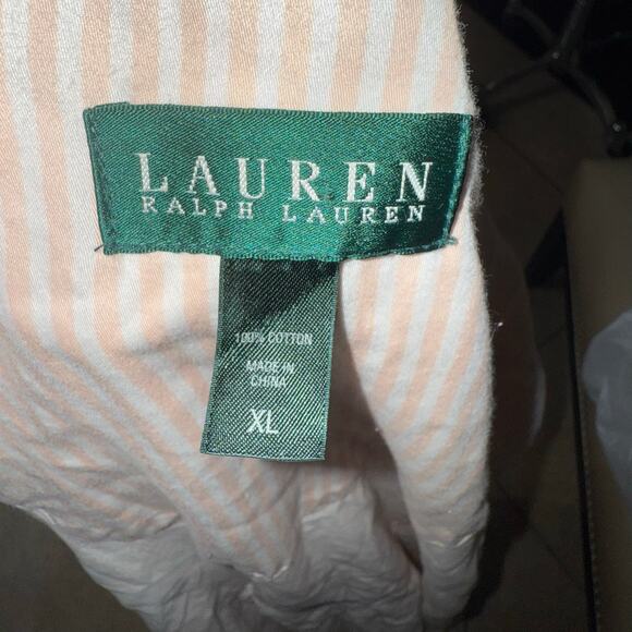 Lauren Ralph Lauren Women's Cotton Striped Robe in Pastel Peach/White Size XL - Picture 6 of 8